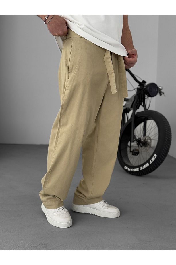 Bej Basic Kuşaklı Baggy Pantolon Ke-1006/1011 - 4