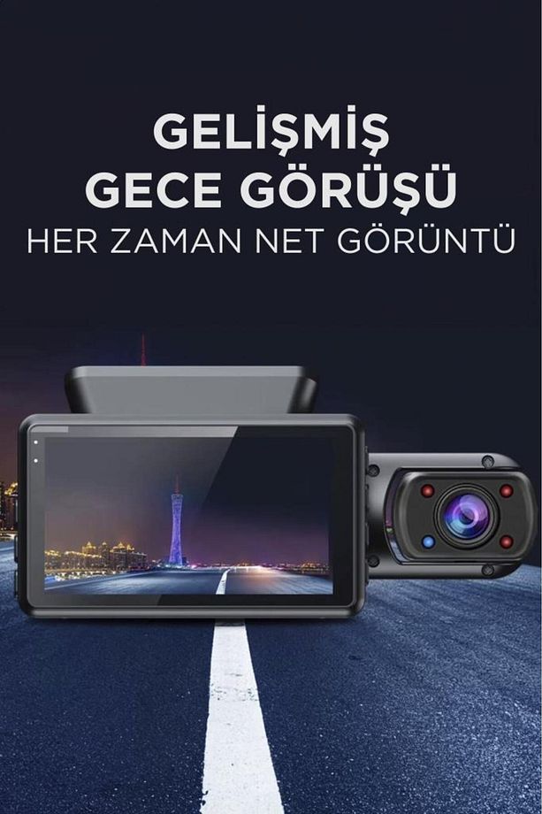 TA-03 Siyah 1296p Araç içi 2 Kameralı Lcd Ekranlı Gece Görüşlü , G-sensörlü  Yol Kayıt Araç K - 5