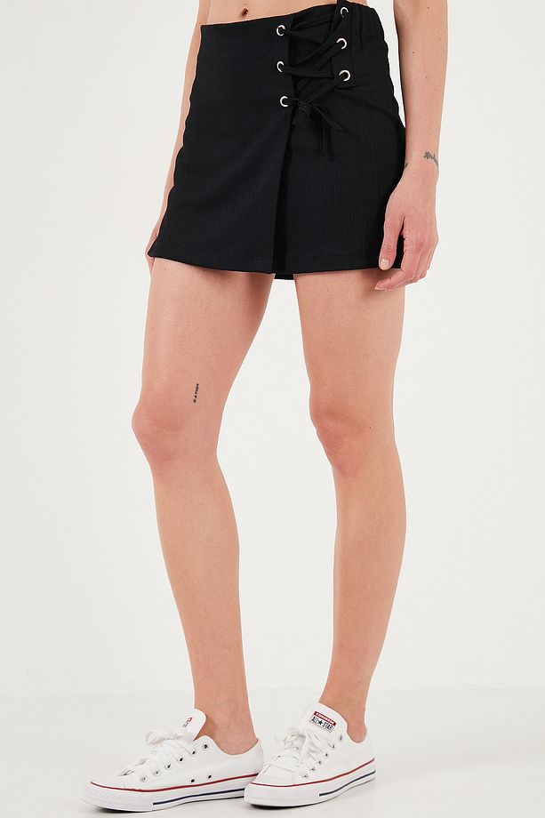 Streç Bağlamalı Slim Fit Yüksek Bel Mini Şort Etek ŞORT ETEK 5865745 - 6