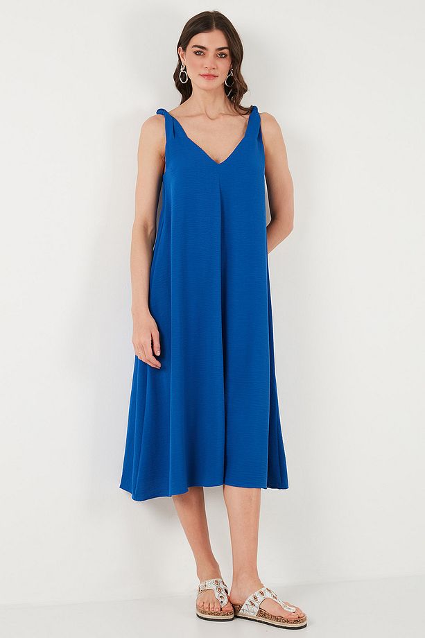 Oversize Fit V Yaka Midi Boy Basic Elbise ELBİSE 6788688 - 4