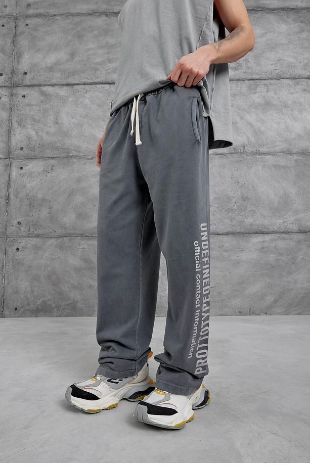 Füme Yıkamalı Undefined Yazılı Baggy Eşofman Altı - 6