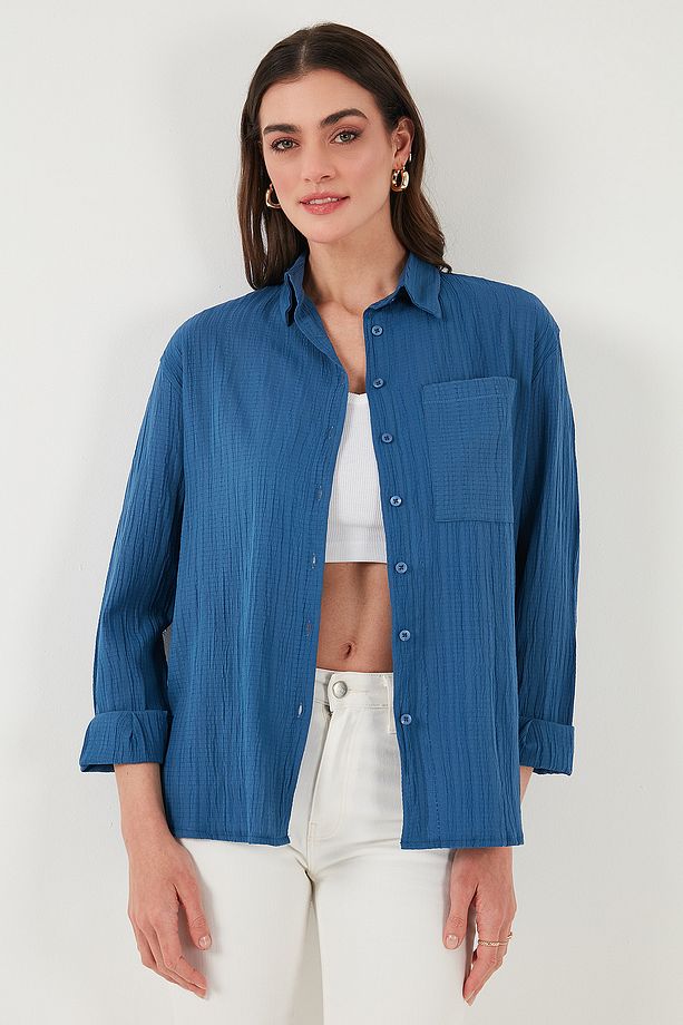 Regular Fit Tek Cepli Önü Kısa Arkası Uzun Krinkıl Gömlek GÖMLEK 6772752 - 6