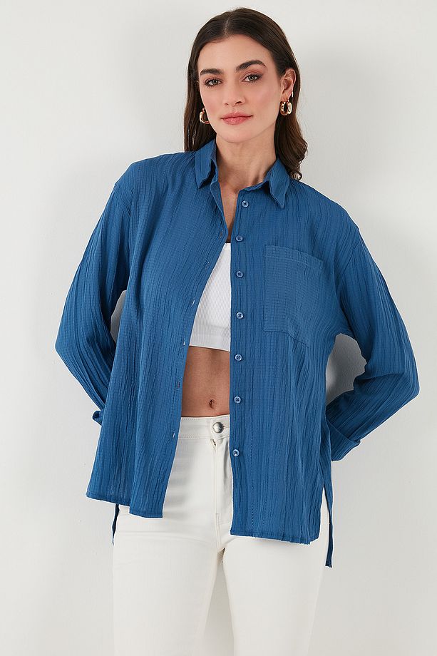 Regular Fit Tek Cepli Önü Kısa Arkası Uzun Krinkıl Gömlek GÖMLEK 6772752 - 3