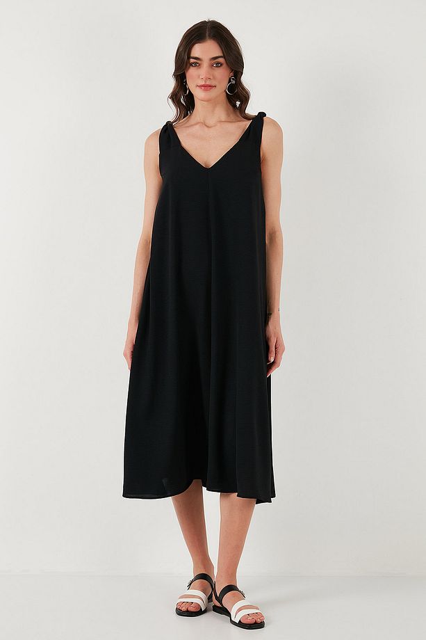 Oversize Fit V Yaka Midi Boy Basic Elbise ELBİSE 6788688 - 7