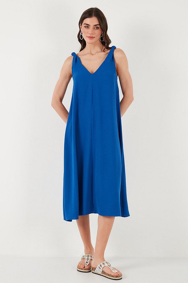 Oversize Fit V Yaka Midi Boy Basic Elbise ELBİSE 6788688 - 5