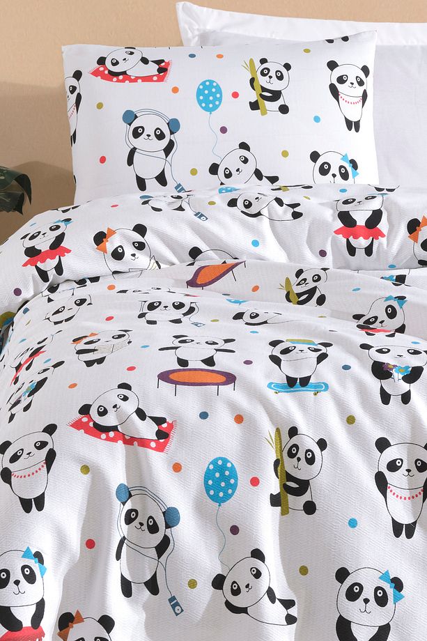 Baskılı Pike Takımı Tek Kişilik LovePandas Beyaz - 2