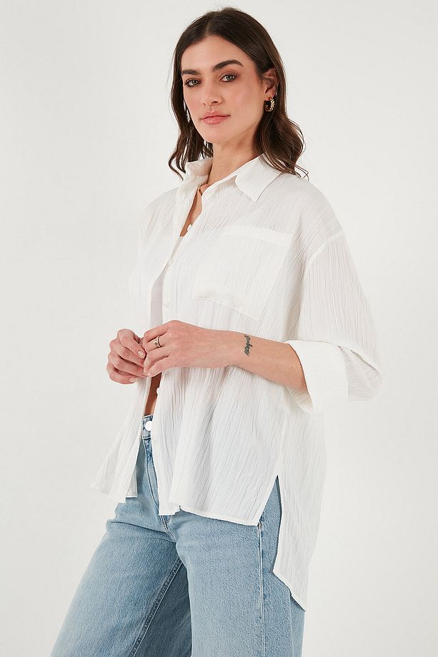 Regular Fit Tek Cepli Önü Kısa Arkası Uzun Krinkıl Gömlek GÖMLEK 6772752 - 3