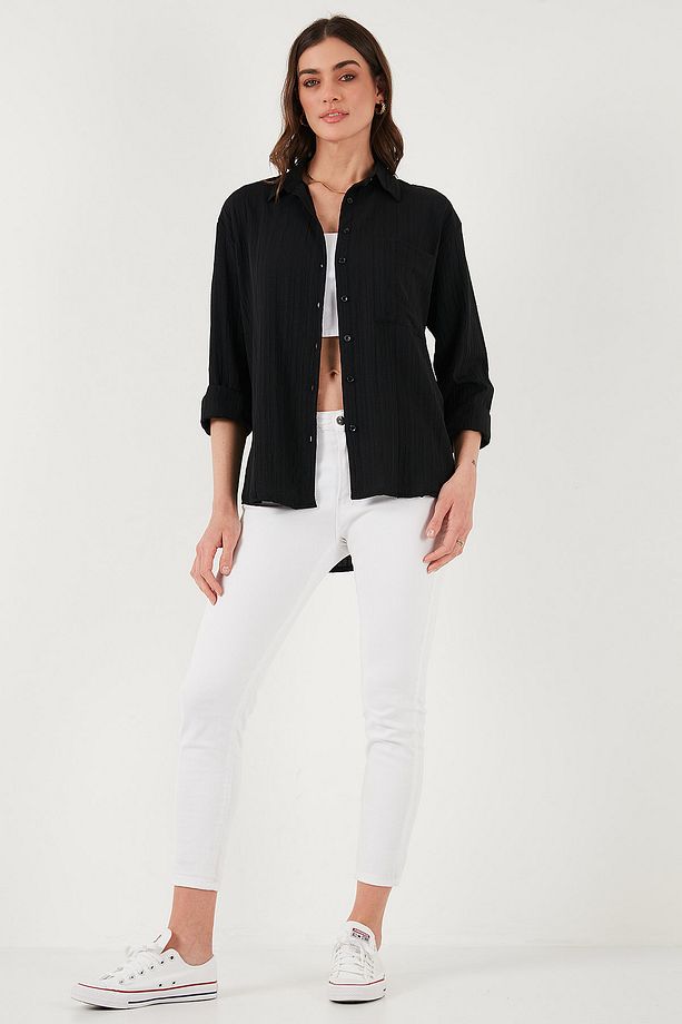 Regular Fit Tek Cepli Önü Kısa Arkası Uzun Krinkıl Gömlek GÖMLEK 6772752 - 5