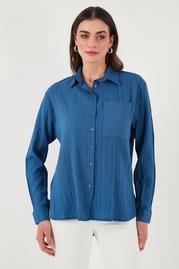 Regular Fit Tek Cepli Önü Kısa Arkası Uzun Krinkıl Gömlek GÖMLEK 6772752 - 5