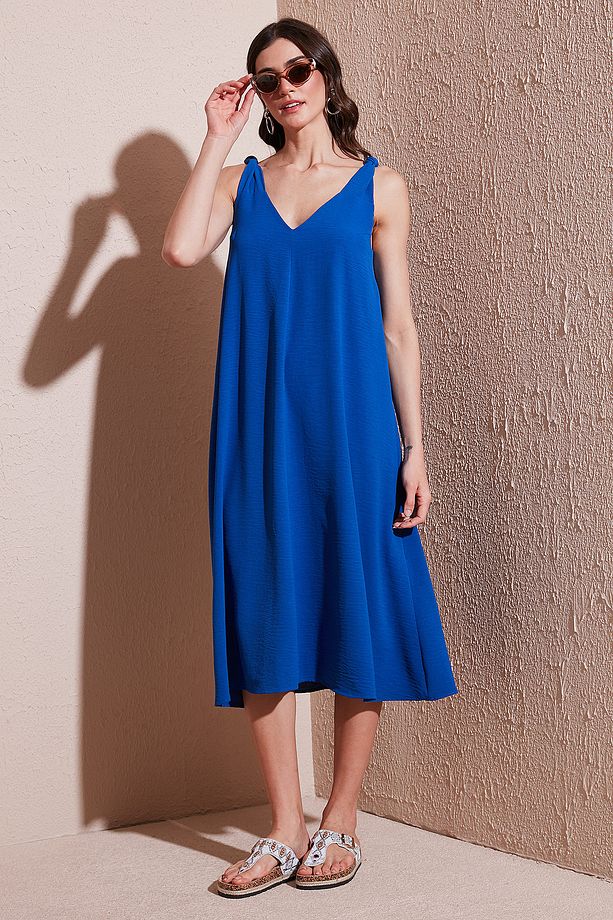 Oversize Fit V Yaka Midi Boy Basic Elbise ELBİSE 6788688 - 3