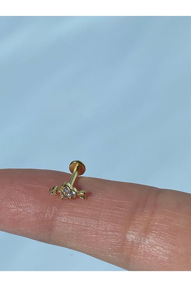Çelik Piercing Tragus Helix Lob Kıkırdak  Kalp Ok Sarı Renk - 5