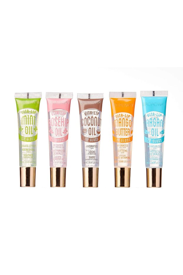 Broadway [ 5 Pack ] Vita-Lip Gloss. Mint Oil & Coconut Oil & Rosehip Oil & Mango Butter & Argan Oil