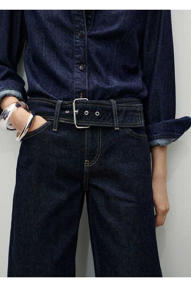Kemerli düşük belli düz kesim jean pantolon - 7