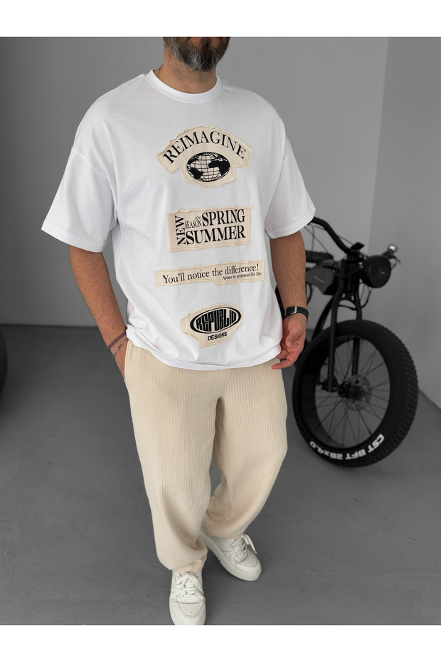 Λευκό μπλουζάκι Patchli Reimagine oversized JJ-18 - 3