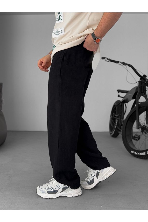 Siyah Örgü Kumaş Baggy Pantolon JJ-206 - 4