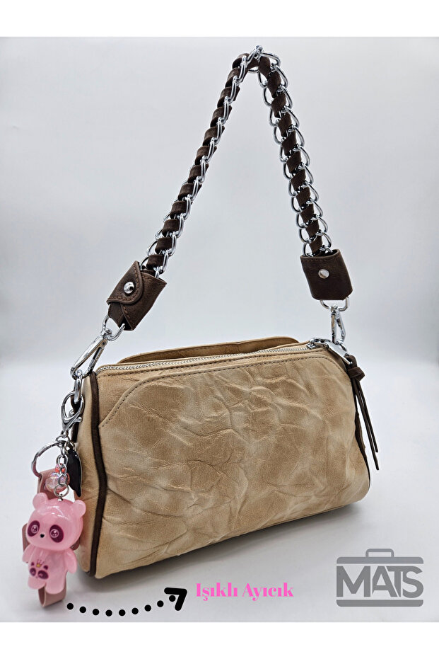 Wrinkled Faux Leather Mink Brown Hand and Shoulder Bag 2250