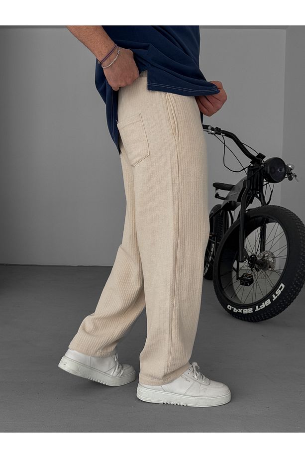 Bej Örgü Kumaş Baggy Pantolon JJ-206 - 4