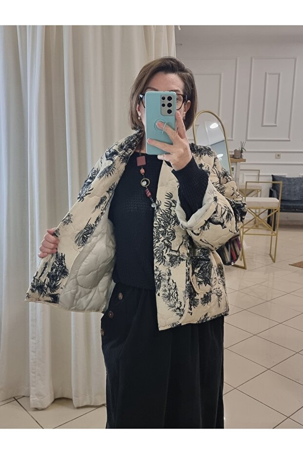 Patterned Kimono Coat Ecru - 4