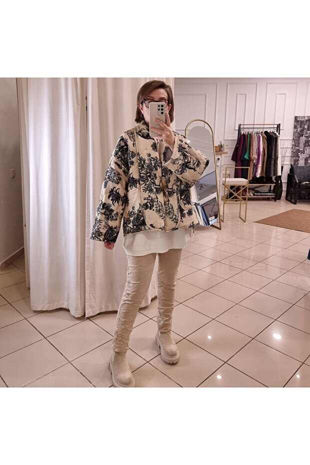 Patterned Kimono Coat Ecru - 5