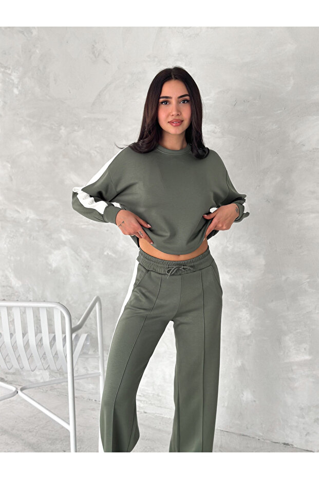 Modal Fabric Side Stripe Soft Texture Plain Tracksuit Set