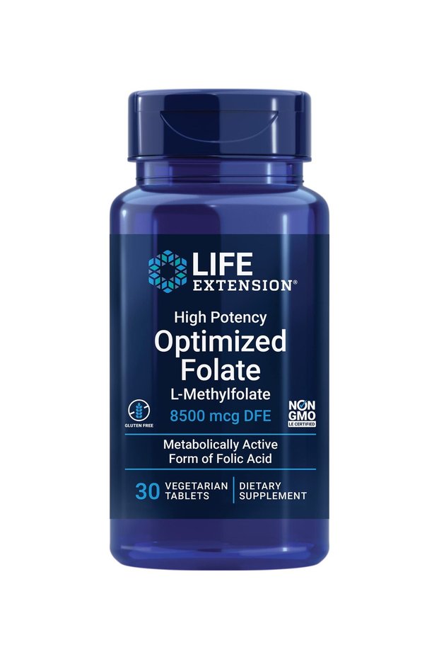 High Potency L-methylfolate 8500 mcg DFE – Heart & Brain Support, Gluten-Free, Non-GMO – 30 Tablets