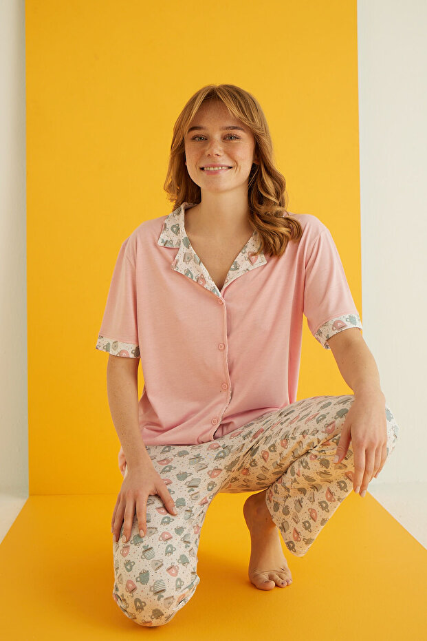 VİSKON DÜĞMELİ PİJAMA TAKIMI - 1