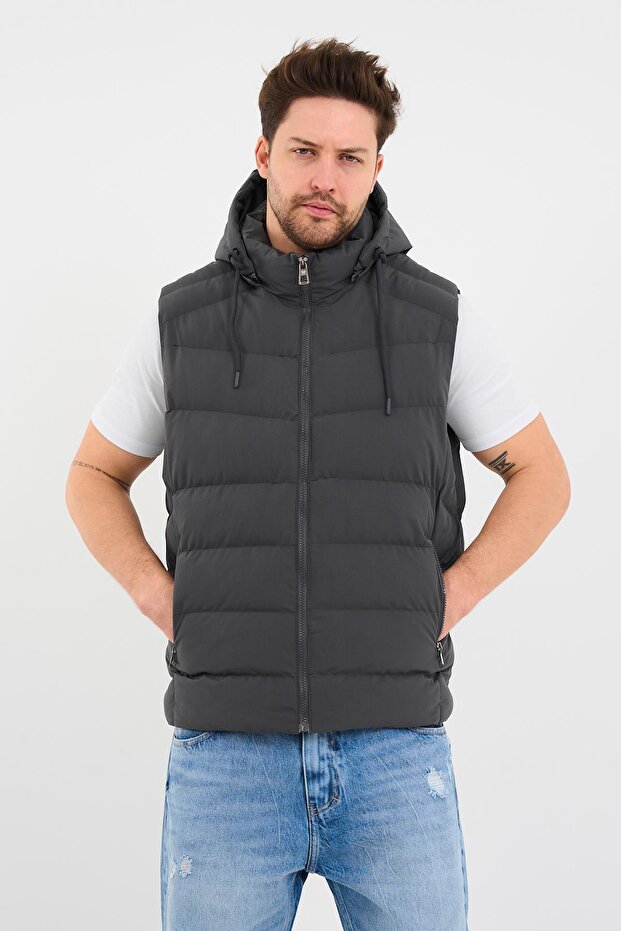 Men's Puffer Vest with Removable Hood
