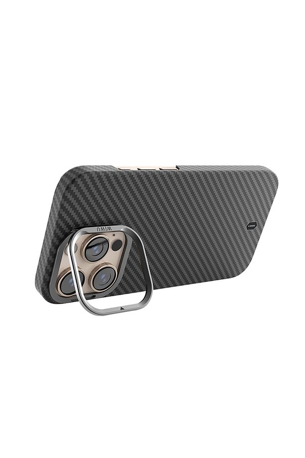 iPhone 16 Pro Max Kılıf Wiwu DCC-206 Magsafe Uyumlu Kamera Standlı Aramid Fiber Kevlar Kapak Siyah - 4