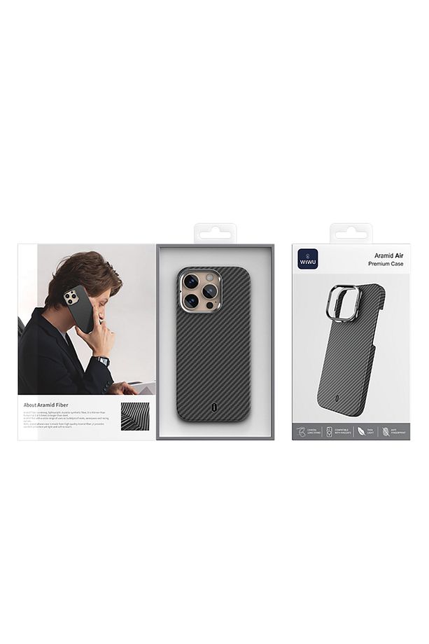 iPhone 16 Pro Max Kılıf Wiwu DCC-206 Magsafe Uyumlu Kamera Standlı Aramid Fiber Kevlar Kapak Siyah - 5