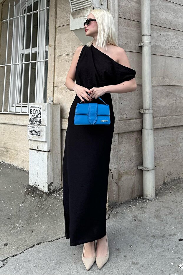 Rochie neagră cu umăr Mg2349 - 5