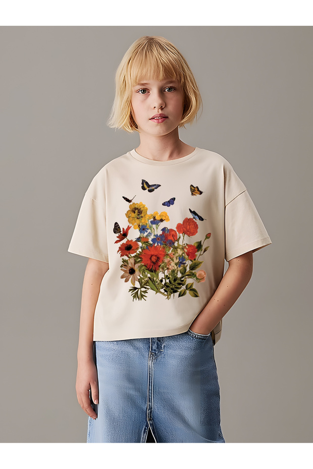 Children's Flowers Printed Cotton Tshirt