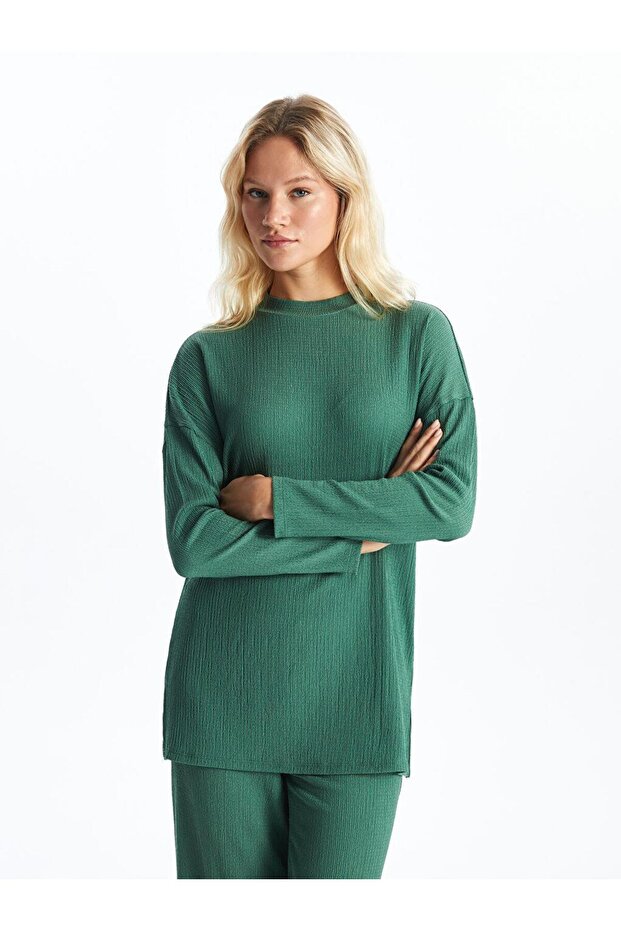 Stand Collar Textured Women's Tunic (S4)
