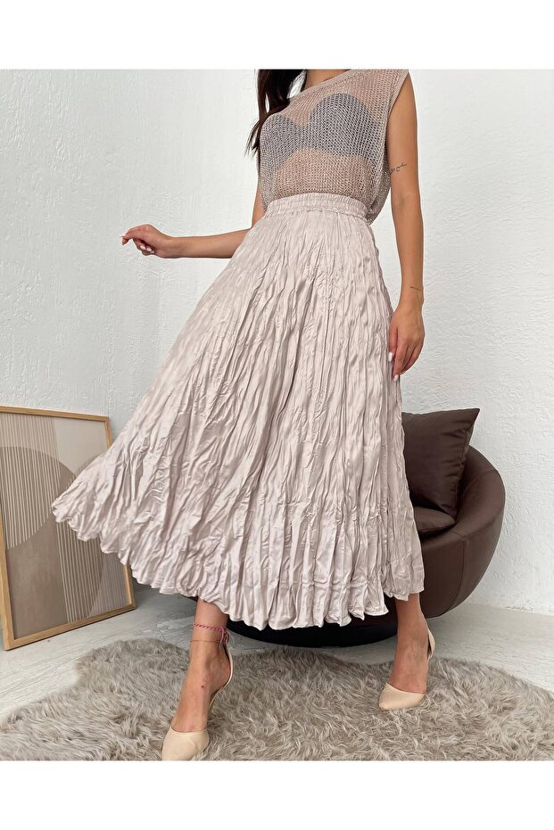 Saten Kırışık Etek - 1