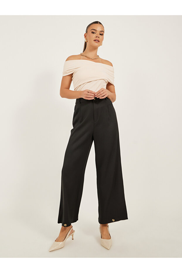 Mid Rise Tapered Fit Wide Leg Pants