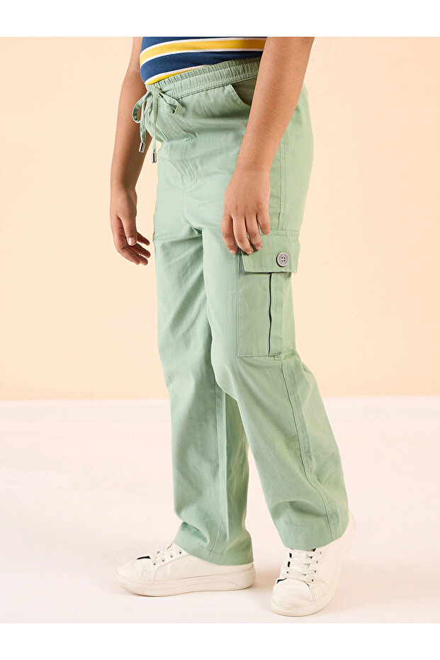 Solid Drawstring Waist Cargo Pants - 3