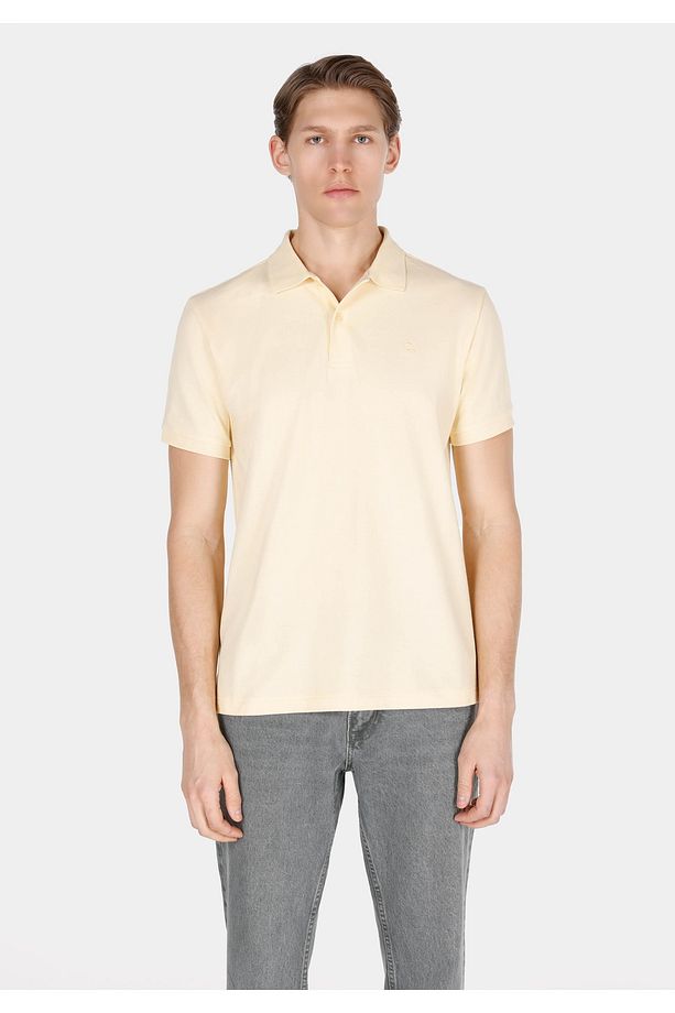 Regular Fit Polo Yaka Düz Erkek Sari Kısa Kol Tişört - 1