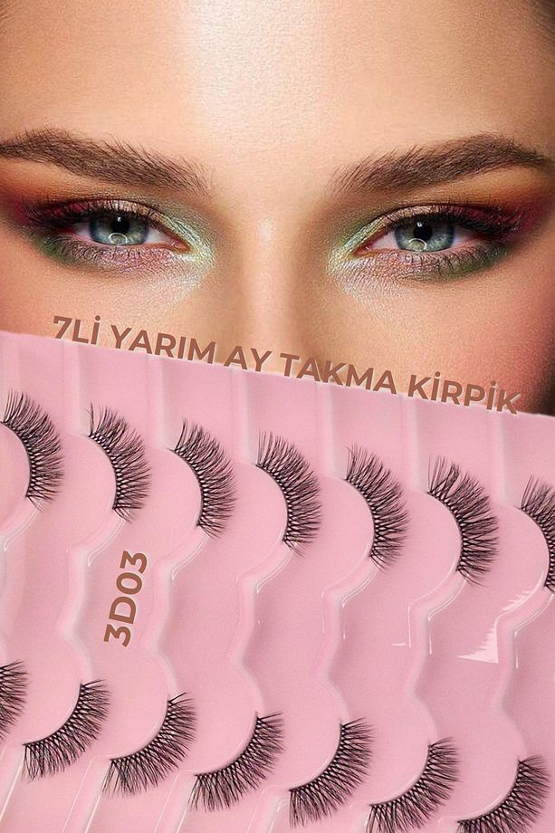 7Lİ YARIM BOY İPEK KİRPİK - 3D YARIM AY İPEK TAKMA KİRPİK - 3D03 - 1