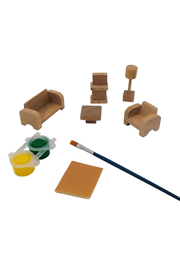 Miniature Wooden Paintable Toy Seating Group Set with Paint Gift