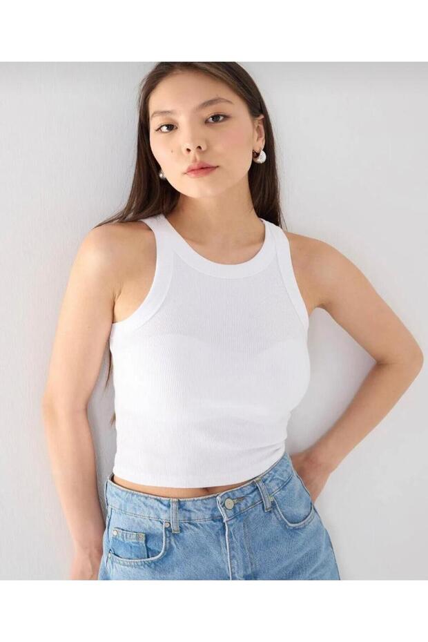 Women's Fitted Halter Neck Ribbed Camisole Basic Plain Undershirt Crop