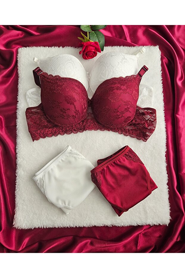 Women's Supported Lace Padded Underwire (Wired) 2-Piece Economical Package Bra Set