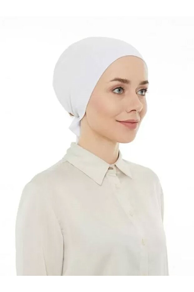 غطاء رأس من القطن الممشط بدون خياطة باللون الأبيض - 1