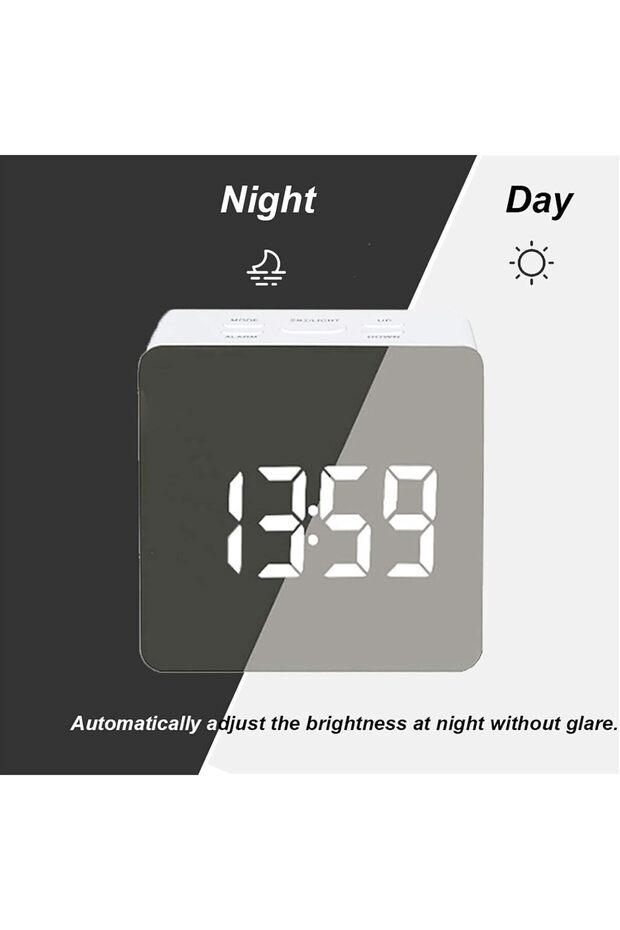 Desktop Alarm clock,large LED display,time and temperature,five function buttons,for home,White - 6