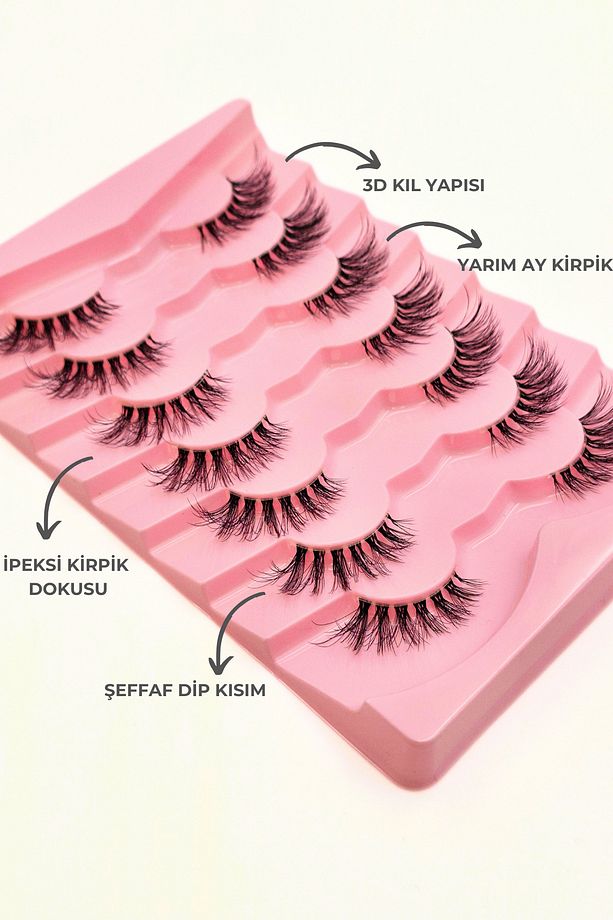 7Lİ YARIM BOY İPEK KİRPİK - 3D YARIM AY İPEK TAKMA KİRPİK - B06 - 2