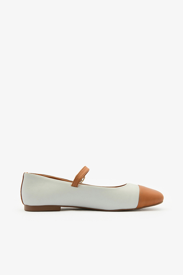Genuine Leather Banded Buckle Ballerinas