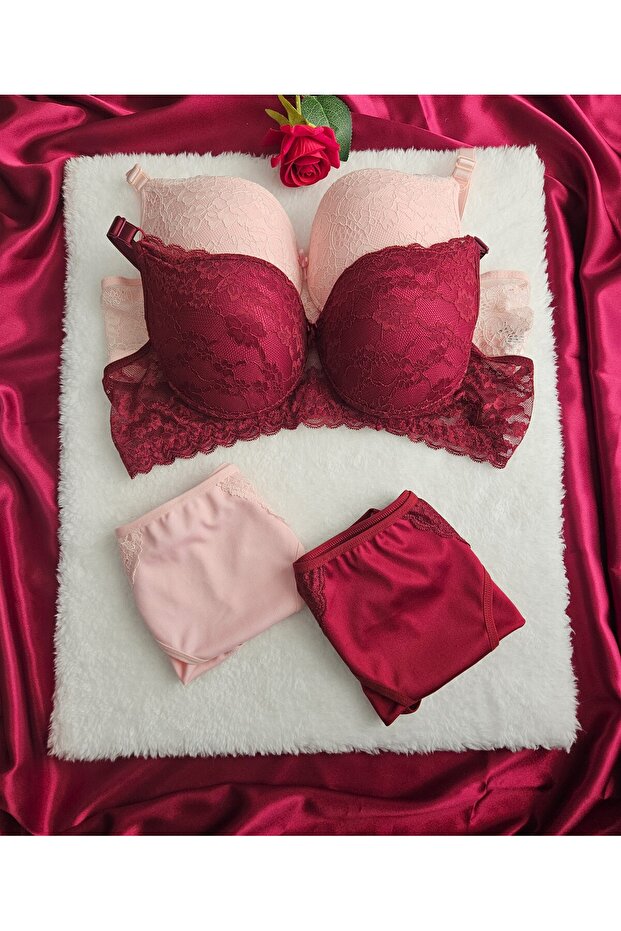 Women's Supported Lace Padded Underwire (Wired) 2-Piece Economical Package Bra Set