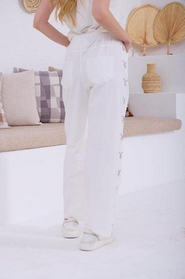 Kristal Taşlı Pantolon Mb20.89 Ekru - 3
