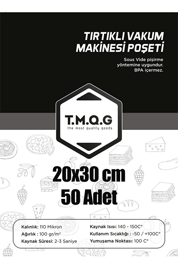 20x30 Tırtıklı Vakum Makinesi Poşeti 50 Adet - 1