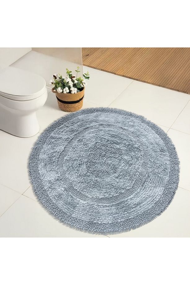 Macoroni Yuvarlak Gri Oda Banyo Halısı Makinede Yıkanabilir %100 Pamuk Dokuma - 1