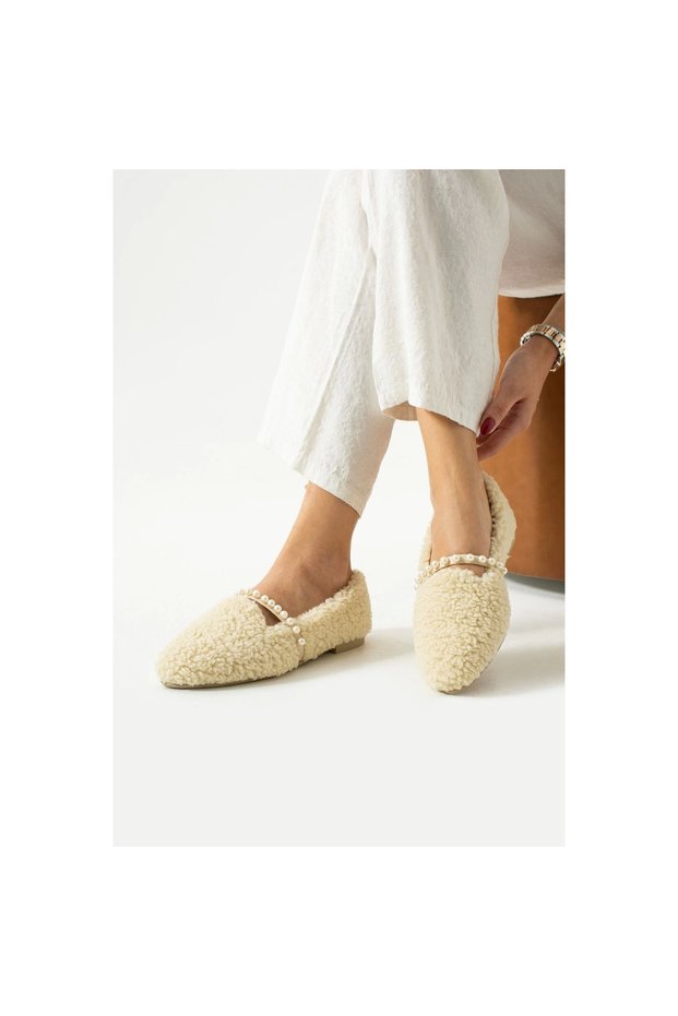 Women's Woolen Pearl Winter Ballerinas Home and Outdoor Shoes