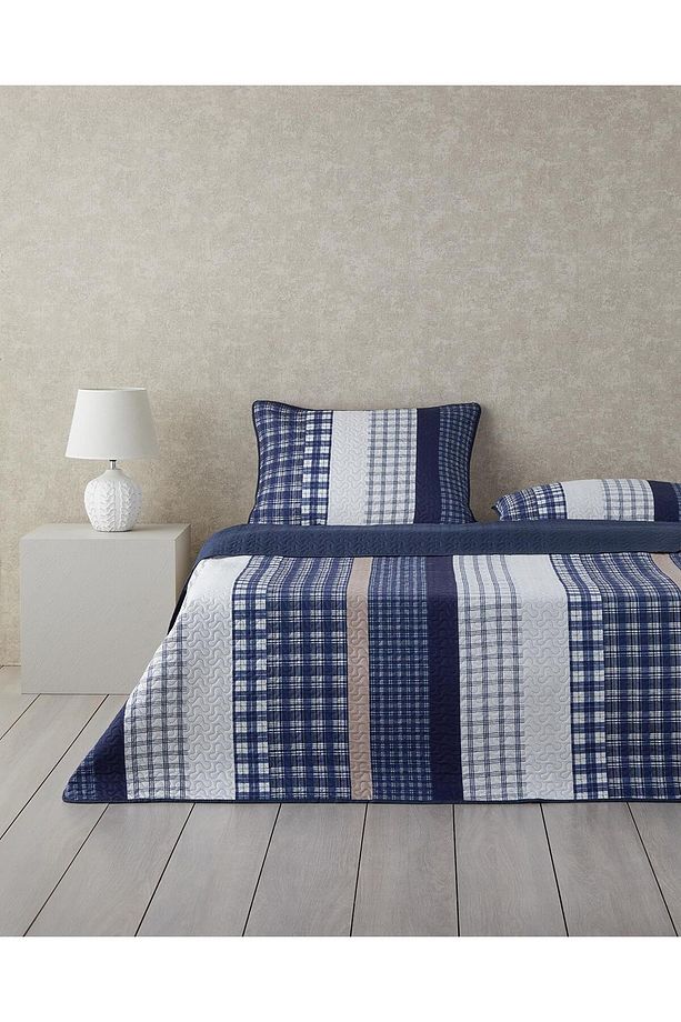 Stripe Path Çok Amaçlı Tek Kişilik Yatak Örtüsü Takımı 160x220 cm Mavi - 1